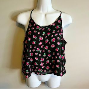 Forever 21 Small Silky Rose Print Camisole Tank Y2K Spaghetti Straps Vintage